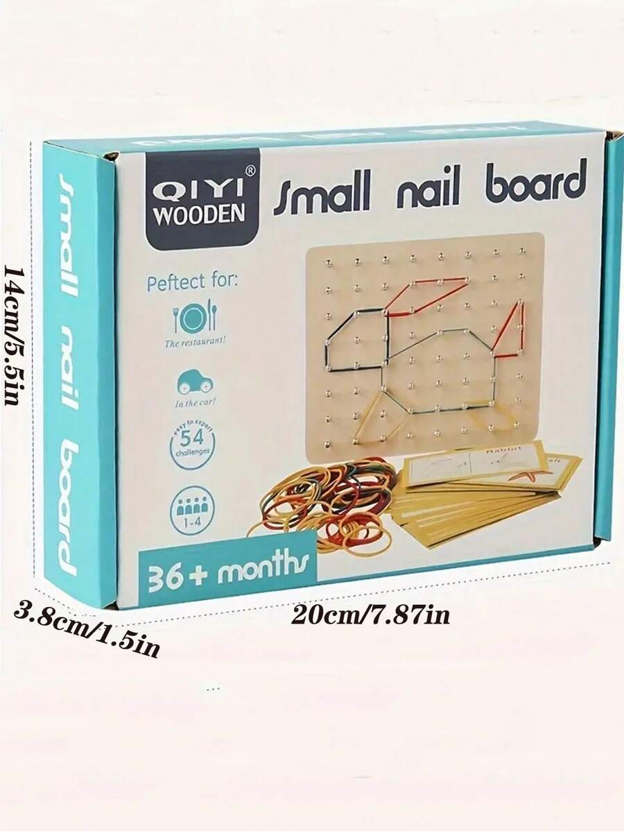 Wooden Geometric Math Educational Toy, Nail Board Puzzle With 30 Double-Sided Cards And Elastic Bands, Develops Thinking