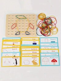 Wooden Geometric Math Educational Toy, Nail Board Puzzle With 30 Double-Sided Cards And Elastic Bands, Develops Thinking