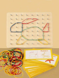 Wooden Geometric Math Educational Toy, Nail Board Puzzle With 30 Double-Sided Cards And Elastic Bands, Develop – Bumble &