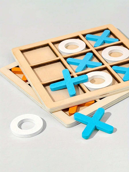 Wooden Chess / XO Tic-Tac-Toe Double-Play Puzzle Game, Traditional Desktop Chess For Children, Parent-Child Interaction –
