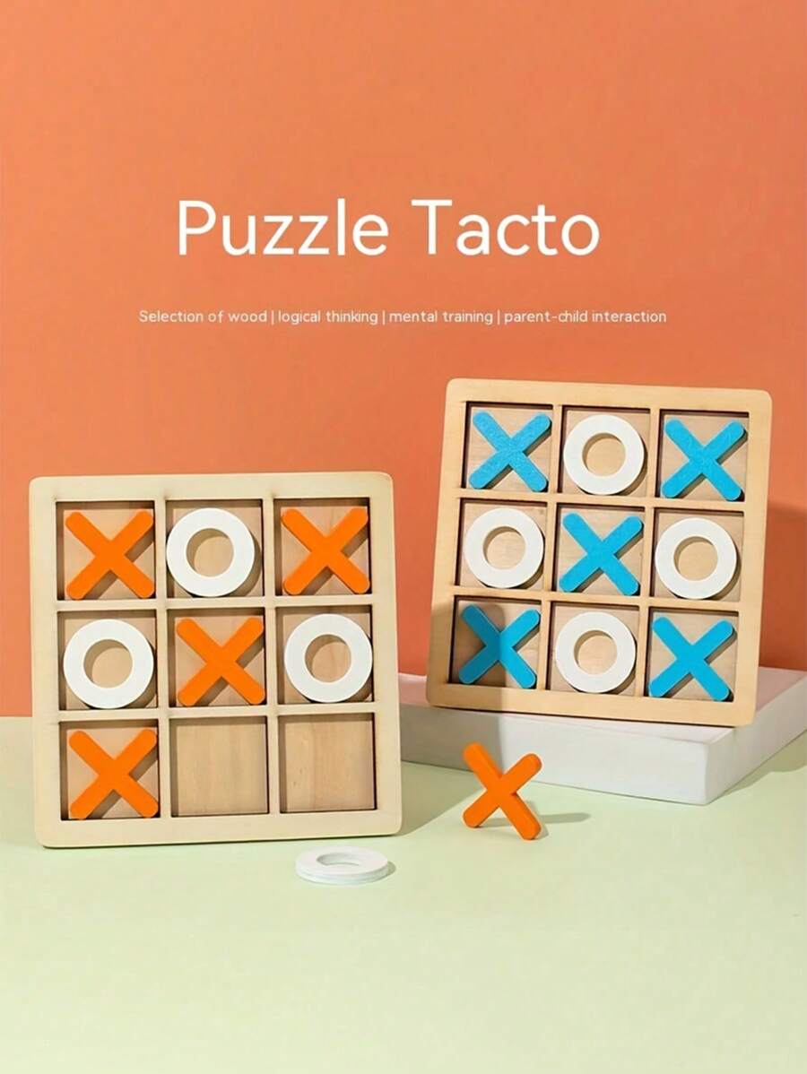 Wooden Chess / XO Tic-Tac-Toe Double-Play Puzzle Game, Traditional Desktop Chess For Children, Parent-Child Interaction –