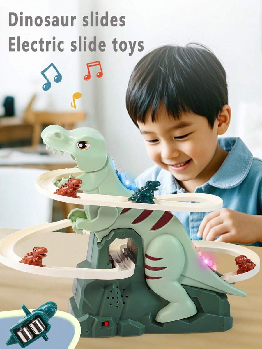 Kids Dinosaur Climbing Stairs Electric Track Construction Playhouse With Music Lights Slide Adventure Game Interactive T