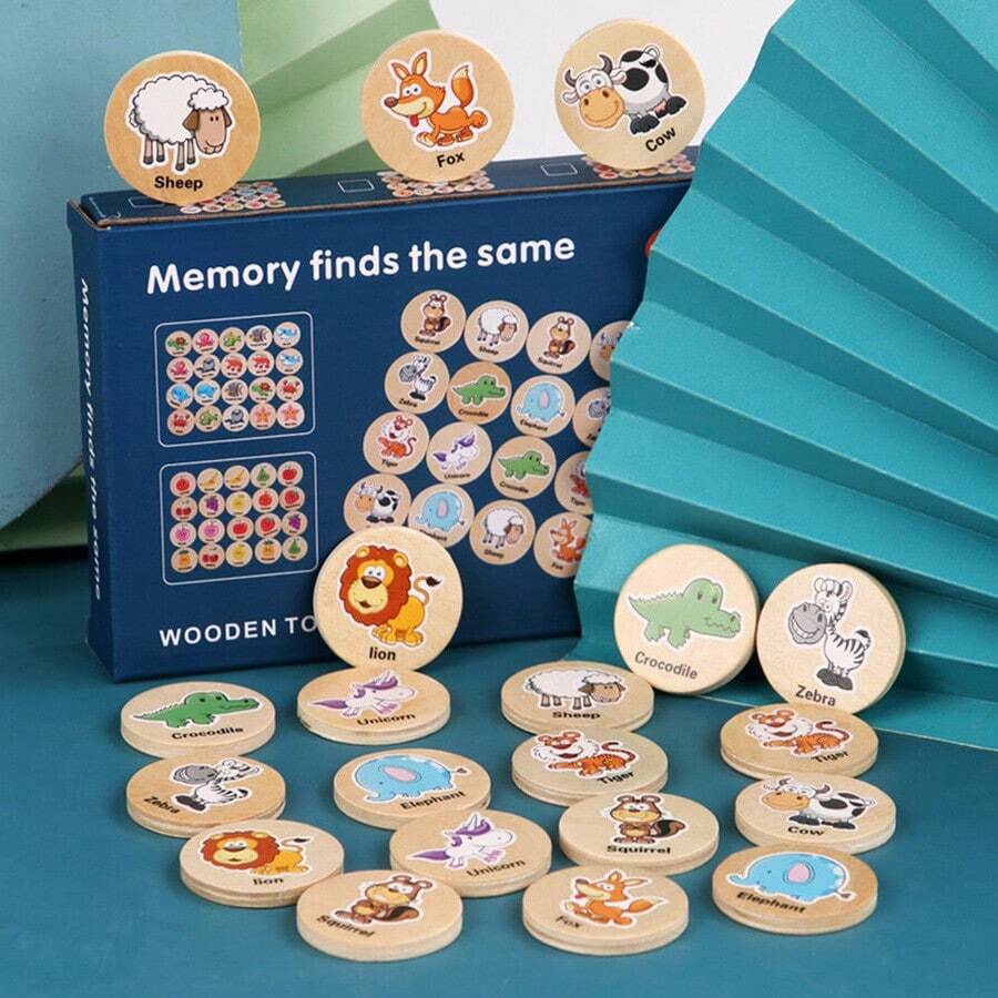 Wooden Memory Match Puzzle Game Educational Toys For Kids Animals Ocean Fruits Pattern Matching – Bumble & Bear kids toy