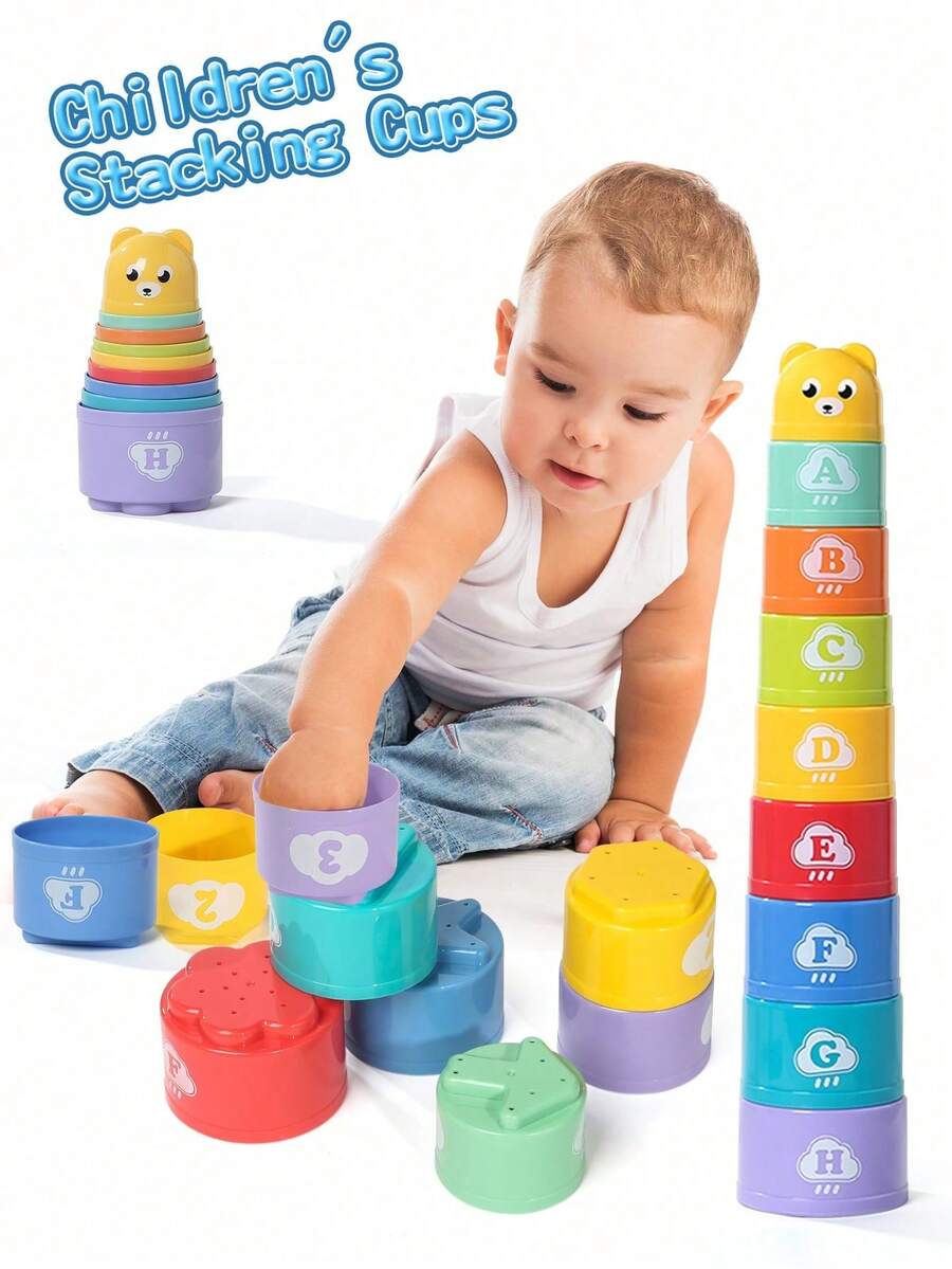 1 Set Bear Number Round Stacking Cups Letter Recognition Toy Kindergarten Learning Tool Parent Child Interactive Puzzle 