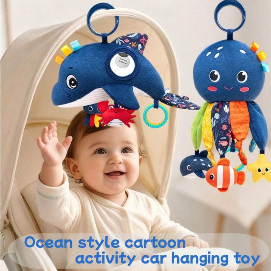 1pc Ocean Themed Animal Plush Doll Stroller Car Seat Hanging Decoration Octopus Whale Soft Stuffed Doll Suitable As Newb