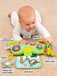 Multifunctional Newborn Sensory Plush Doll, Game Controller Design With Built-In Rattle, Cloth Book And Funny Mirror, In