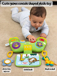 Multifunctional Newborn Sensory Plush Doll, Game Controller Design With Built-In Rattle, Cloth Book And Funny Mirror, In