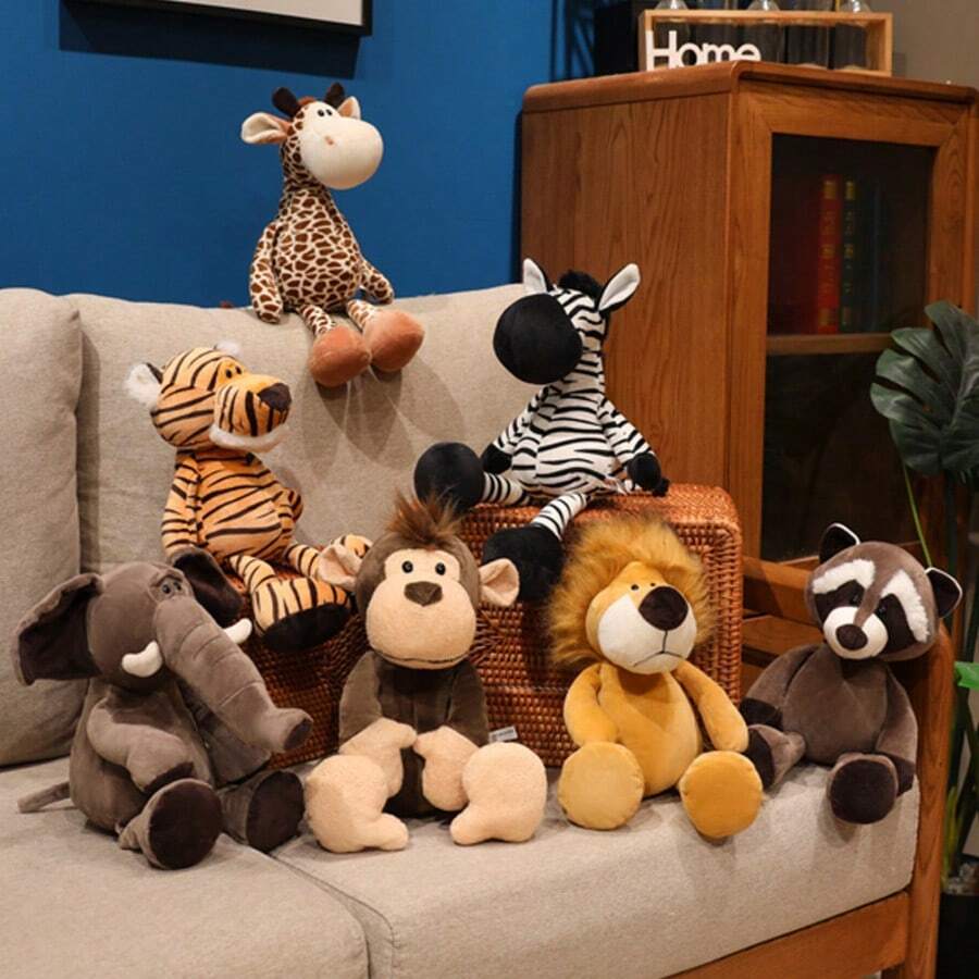 Realistic Forest Animal Plush Toys, Cartoon Lion, Tiger, Elephant, Giraffe Plush Dolls (Multiple Styles Available), Ador