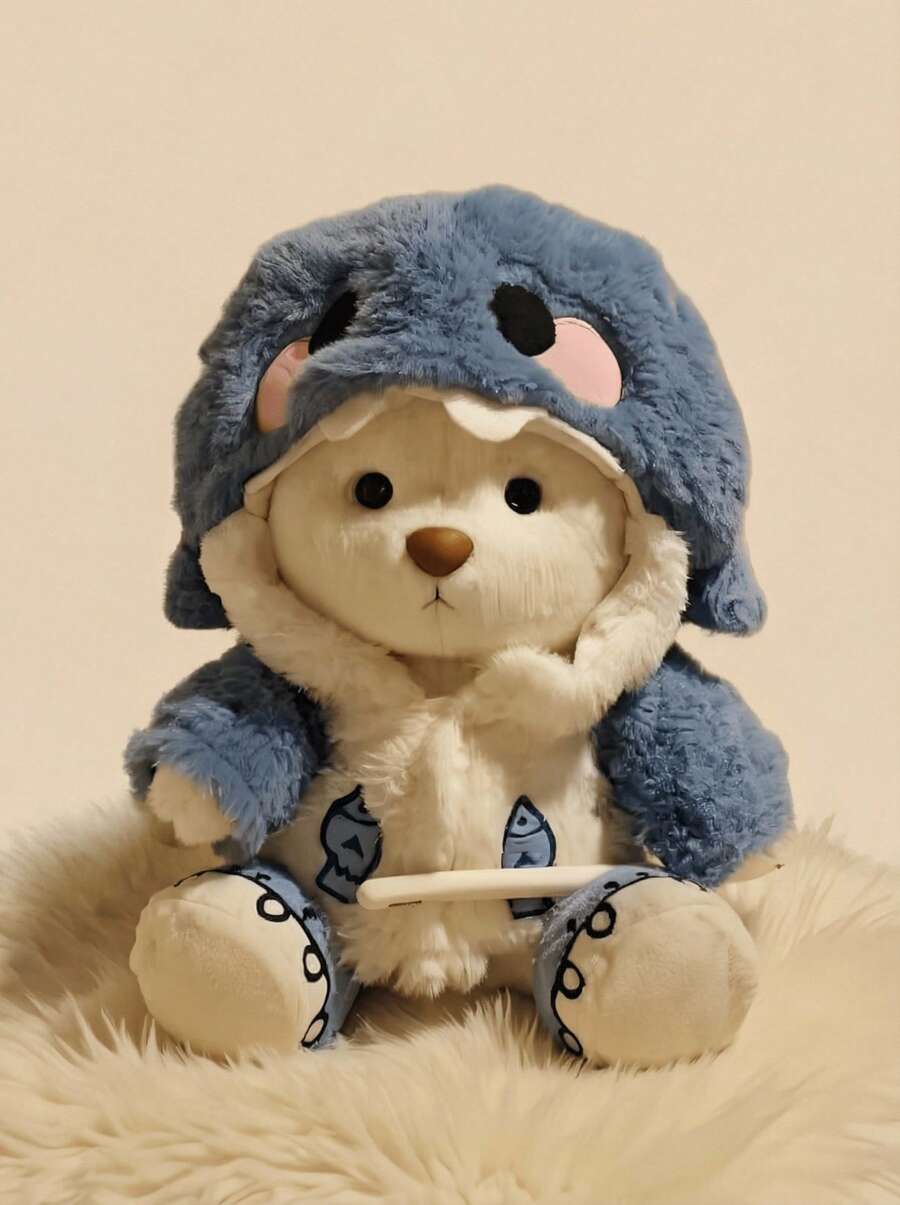 POKOJA LAND Shark Costume Teddy Bear Plush Doll 11 Inch - Soft Fluffy Blue, Remo