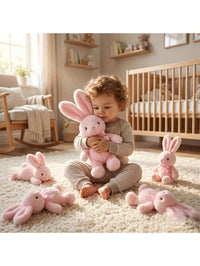 Easter Bunny Plush Doll, Soft Long-Eared Cartoon Rabbit With Bow, Purple, White, Pink, Grey, Brown Options, Hu – Bumble &