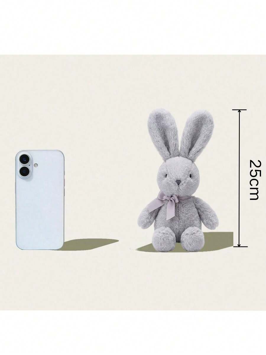 Easter Bunny Plush Doll, Soft Long-Eared Cartoon Rabbit With Bow, Purple, White, Pink, Grey, Brown Options, Huggable Com