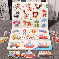 Embedded Wooden Scratch Board, Early Education Animal Cognition Puzzle, Transportation, Cartoon Toddler Baby Educational