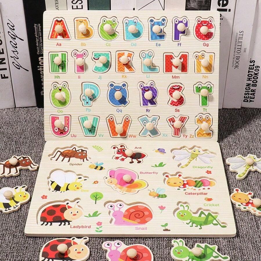 Embedded Wooden Scratch Board, Early Education Animal Cognition Puzzle, Transportation, Cartoon Toddler Baby Educational
