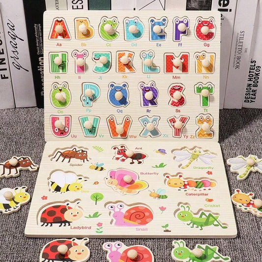 Embedded Wooden Scratch Board, Early Education Animal Cognition Puzzle, Transportation, Cartoon Toddler Baby Educational