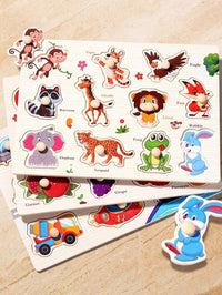 Embedded Wooden Scratch Board, Early Education Animal Cognition Puzzle, Transportation, Cartoon Toddler Baby E – Bumble &