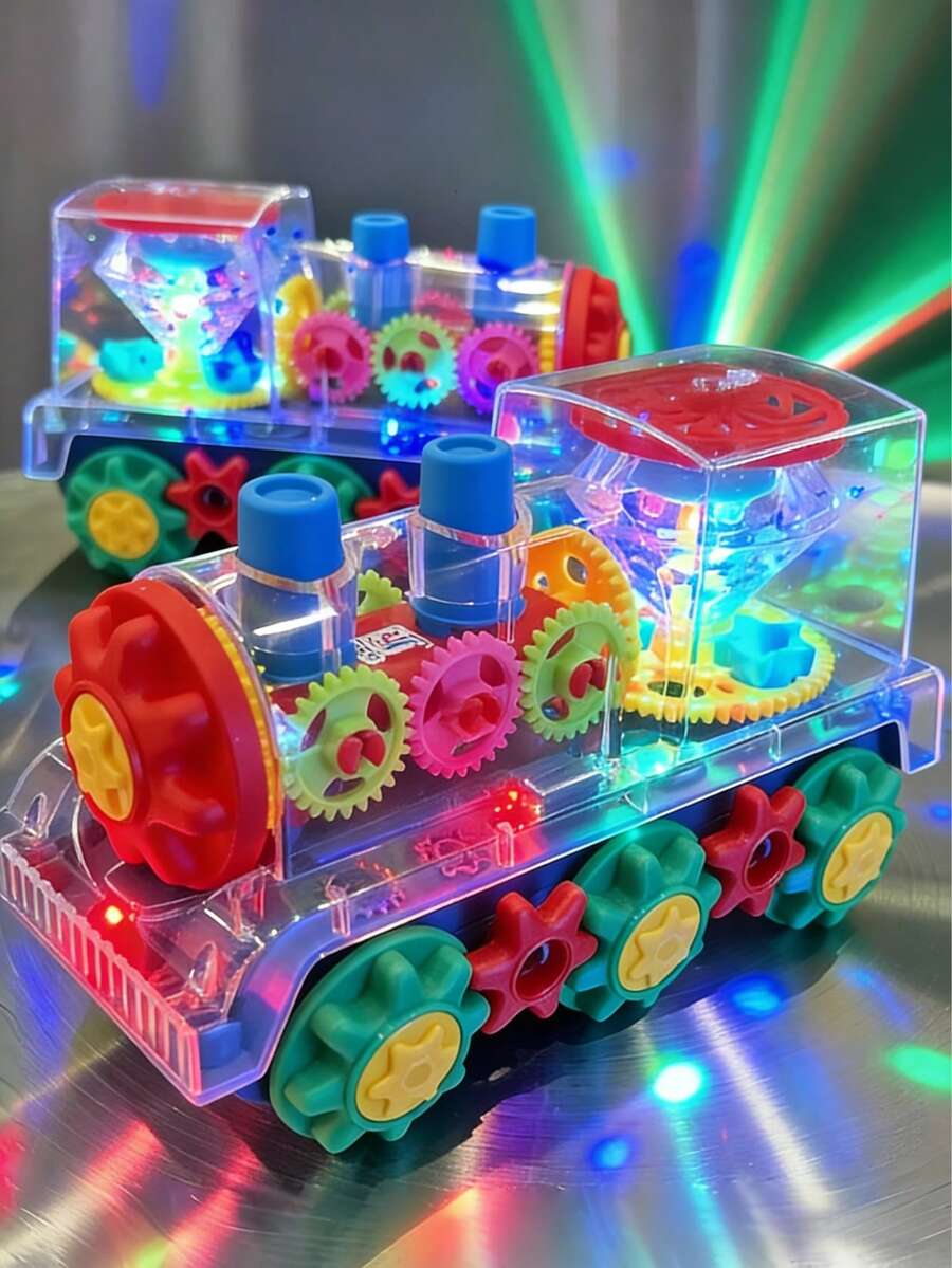 Glowing Transparent Gear Train Toy, Collision Activated Sound & Light, 360 Rotation, Music, Educational Sensor – Bumble &