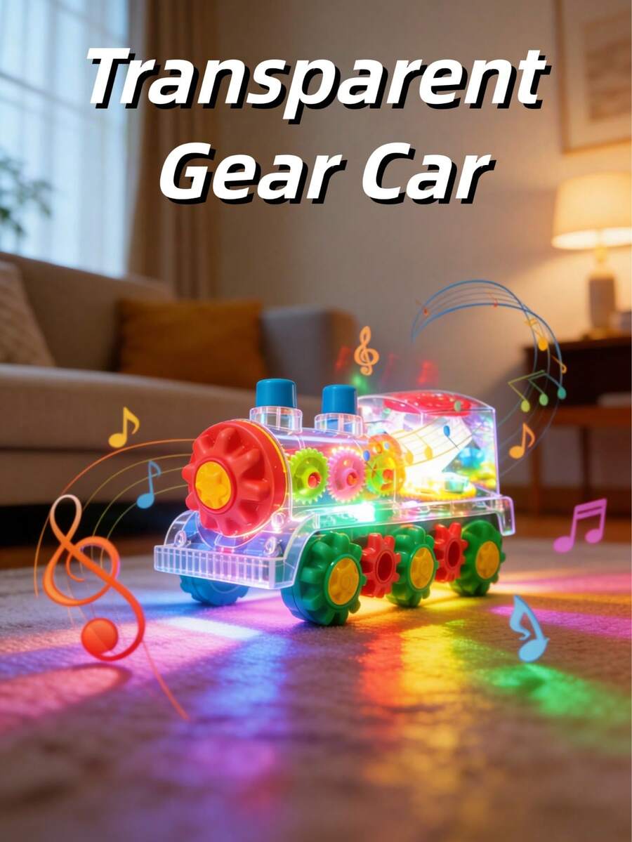 Glowing Transparent Gear Train Toy, Collision Activated Sound & Light, 360 Rotation, Music, Educational Sensor – Bumble &