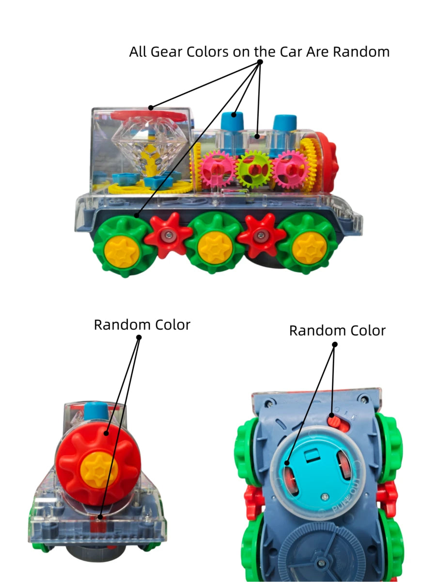 Glowing Transparent Gear Train Toy, Collision Activated Sound & Light, 360 Rotation, Music, Educational Sensor – Bumble &