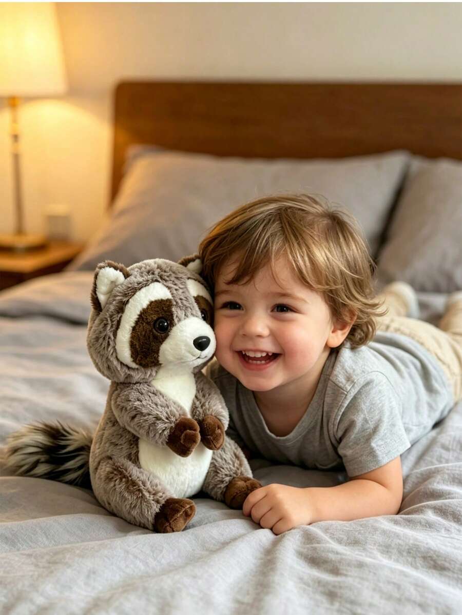 1pc 25cm/9.8in Cute Plush Raccoon Doll, Super Soft Stuffed Forest Animal, Huggable Friend For Infants & Kids,  – Bumble &