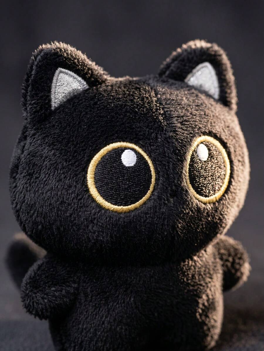 Cute Black Cat Plush Doll, Big Eyes Fluffy Mini Plush, Gothic Style Bag Charm, Gift For Cat Lovers – Bumble & Bear kids toy
