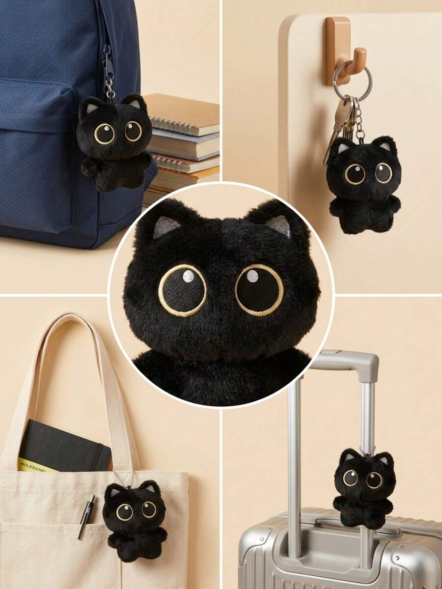 Cute Black Cat Plush Doll, Big Eyes Fluffy Mini Plush, Gothic Style Bag Charm, Gift For Cat Lovers – Bumble & Bear kids toy