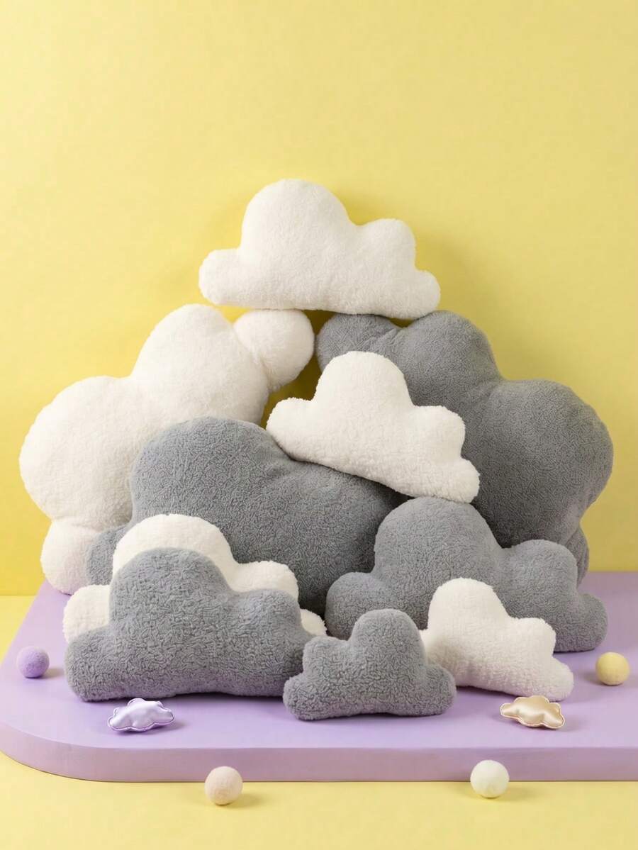 Cloud Shaped Plush Throw Pillow Soft Fluffy Cloud Cushion White Grey Cloud Shaped Stuffed Pillow Comfortable Sleep Compa