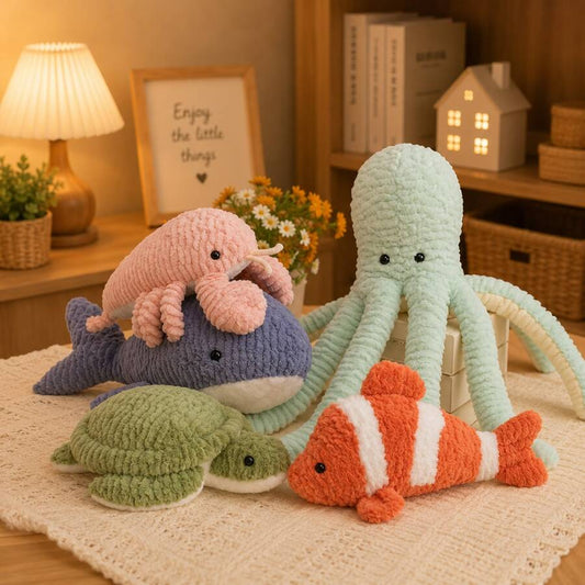 Tidal Ocean Plush Toys Soft And Fluffy Stuffed Animals Clownfish Shark Octopus Lobster Sea Turtle Ideal For Room Decorat