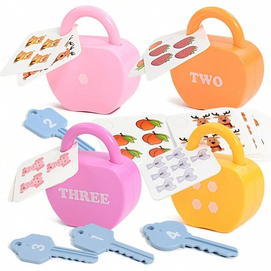 5pcs Educational Puzzle Lock And Key Number And Letter Matching Toy, Colorful Key And Apple Lock Puzzle – Bumble & Bear