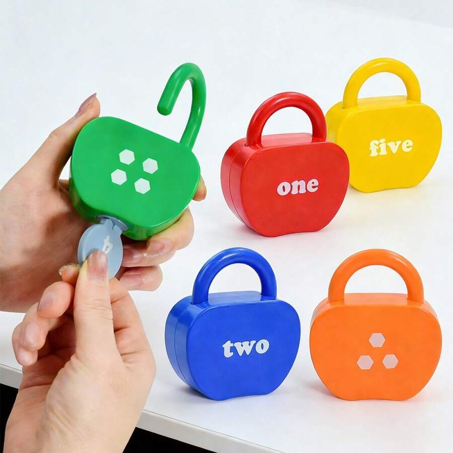 5pcs Educational Puzzle Lock And Key Number And Letter Matching Toy, Colorful Key And Apple Lock Puzzle – Bumble & Bear