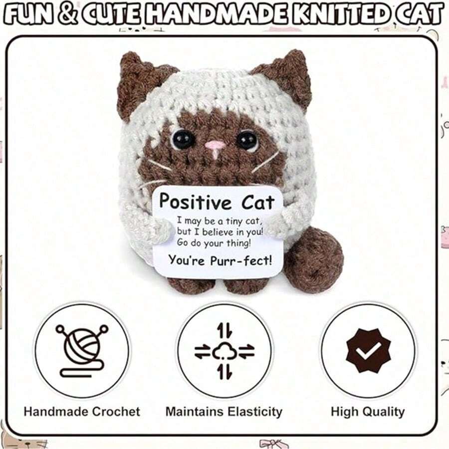 Siamese Cat Crochet Mini Doll With Inspirational Card, Hand-Knitted Emotional Support Gift – Bumble & Bear kids toy