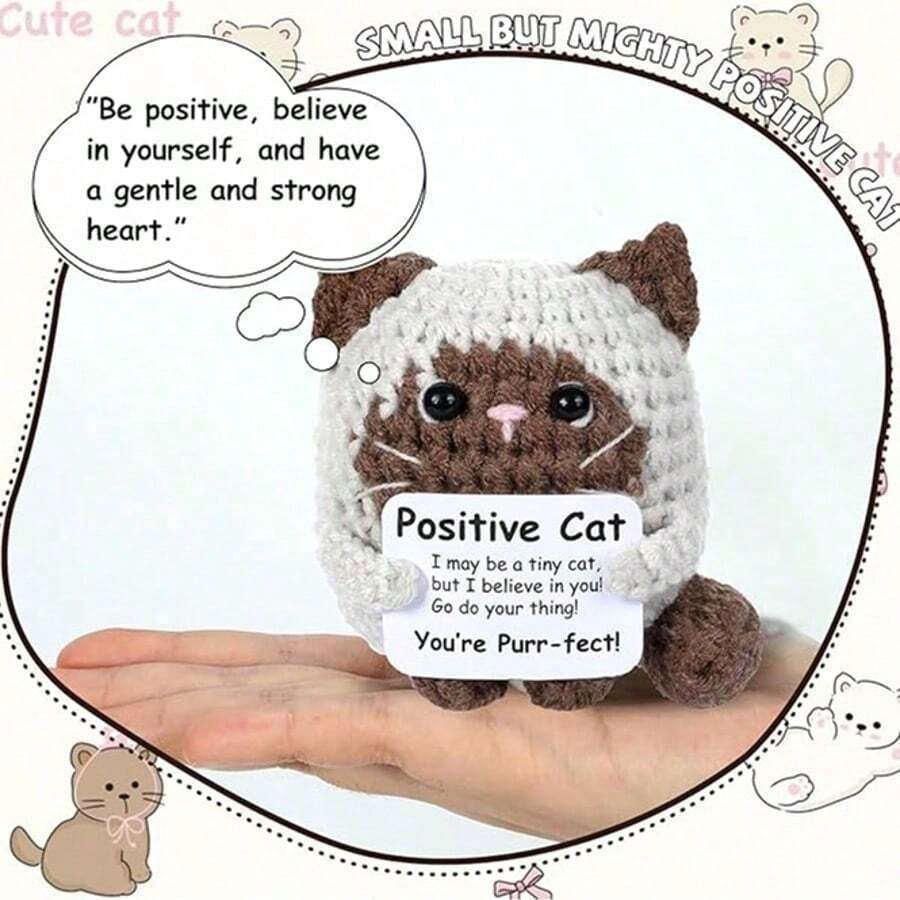 Siamese Cat Crochet Mini Doll With Inspirational Card, Hand-Knitted Emotional Support Gift – Bumble & Bear kids toy