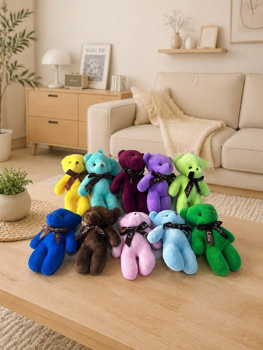 10pcs Cute Little Teddy Bear Plush Toys Soft Stuffed Animal Teddy Bear Toy Joint Bear Wedding Bouquet Gift Toy Dolls Plu
