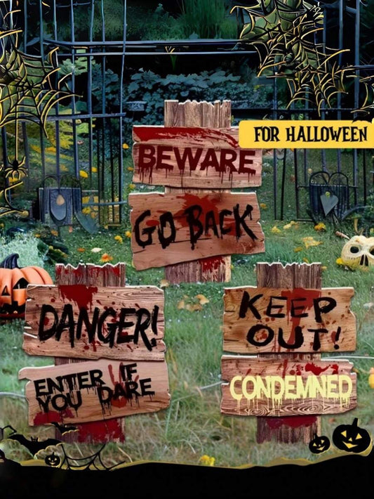 3pcs 1pc Halloween Bloody Faux Wood Warning Sign Outdoor Yard Warning Sign Halloween Haunted House Decoration Halloween 