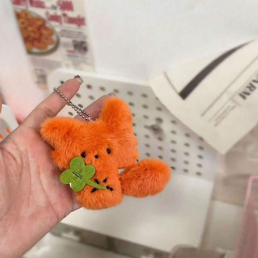 Cute Four-Leaf Clover Little Fox Plush Pendant, Plush Doll Keychain, Backpack Charm, Healing Plush Doll – Bumble & Bear