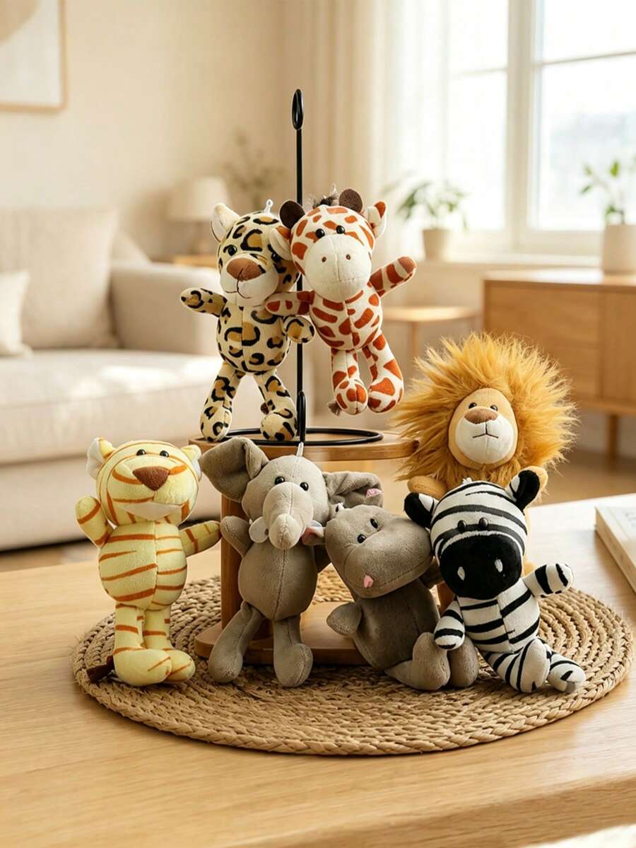 1pc 15cm 5 9in Jungle Animal Plush Doll Set Including Elephant Lion Tiger Zebra Deer Hippo Leopard And Other Jungle Anim