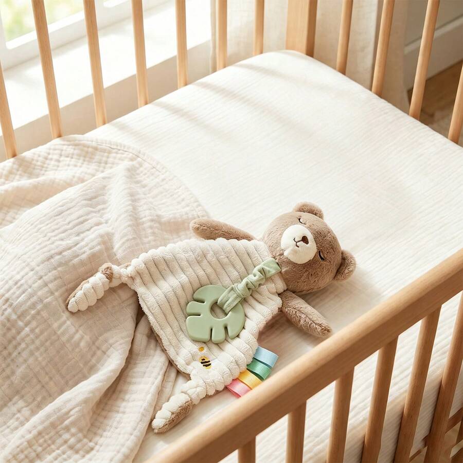 Infant Multi Function Comfort Blanket Plush Bear Tactile Comfort Toy Color Recognition And Animal Cognition Early Educat