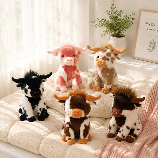 1pc Realistic Sitting Plush Cow Figurine Soft Stuffed Angus Cattle Doll Doll Multiple Colors Available Decorative Pillow