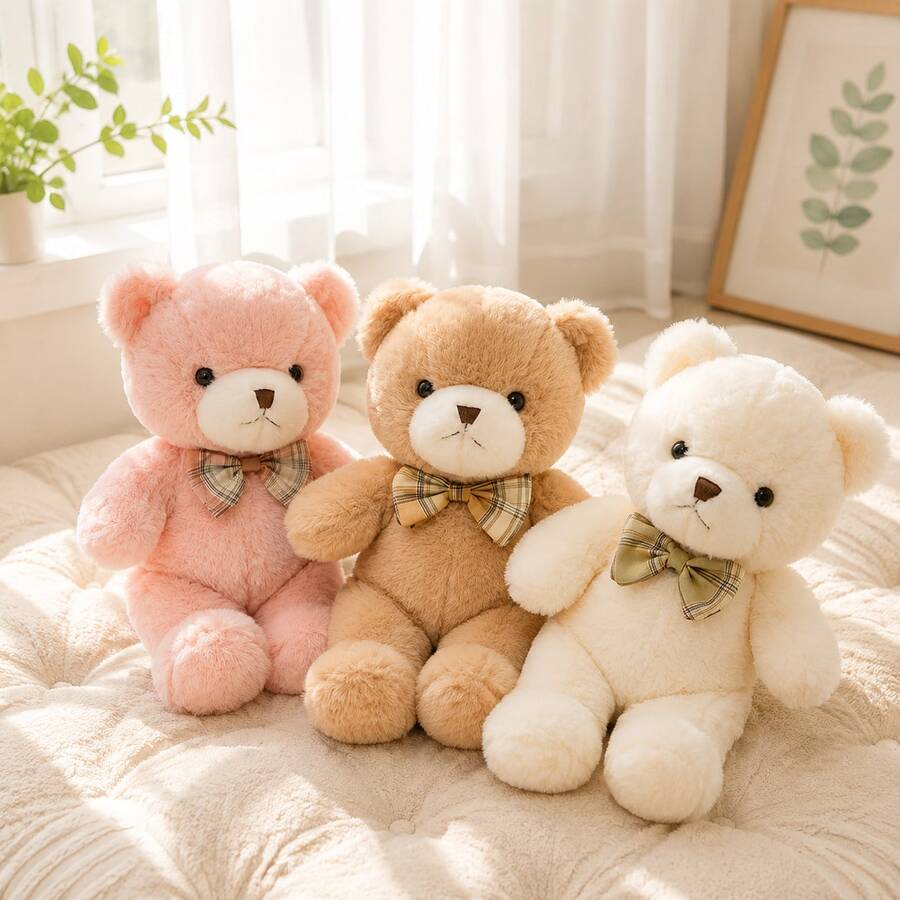 1pc Adorable Bow Tie Teddy Bear Plush Doll Dreamlike Soft Bear Doll Children Hugging Stuffed Animal Doll Birthday Gift F