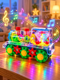 Glowing Transparent Gear Train Toy, Collision Activated Sound & Light, 360 Rotation, Music, Educational Sensory Toy For 