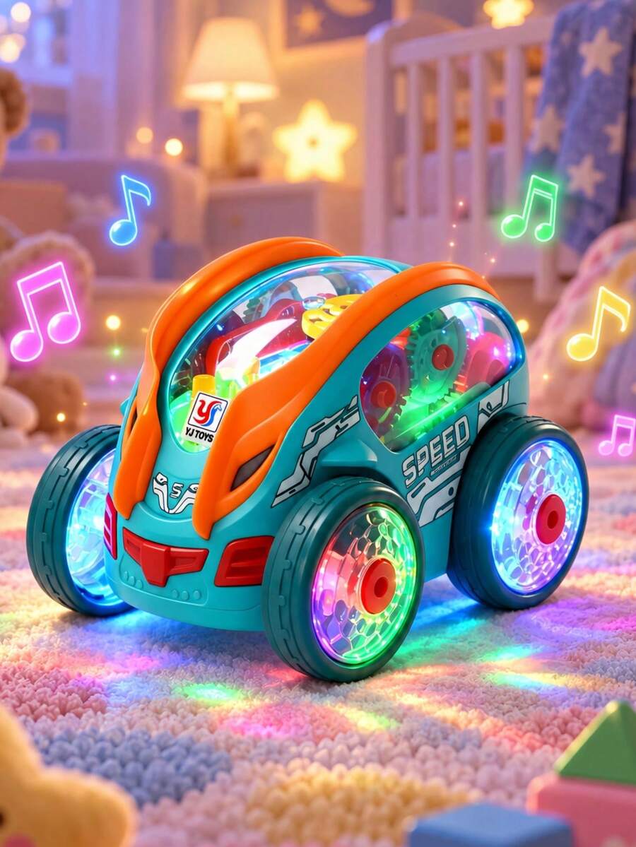 Transparent Glowing Sensor Car 360 Rotating Obstacle Avoidance Toy 2 Years Old Toddler Vehicle Boys And Girls Universal 