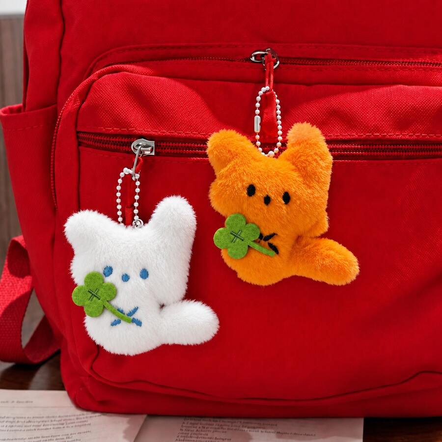 Cute Four-Leaf Clover Little Fox Plush Pendant, Plush Doll Keychain, Backpack Charm, Healing Plush Doll – Bumble & Bear