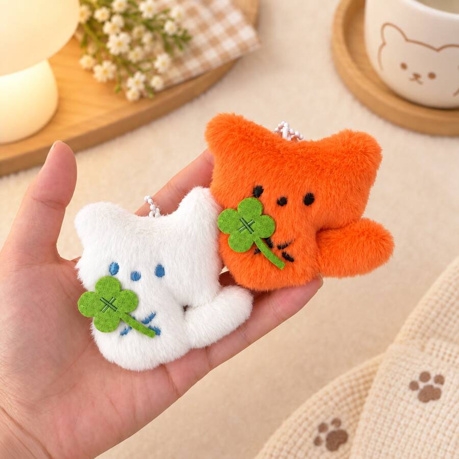 Cute Four-Leaf Clover Little Fox Plush Pendant, Plush Doll Keychain, Backpack Charm, Healing Plush Doll – Bumble & Bear