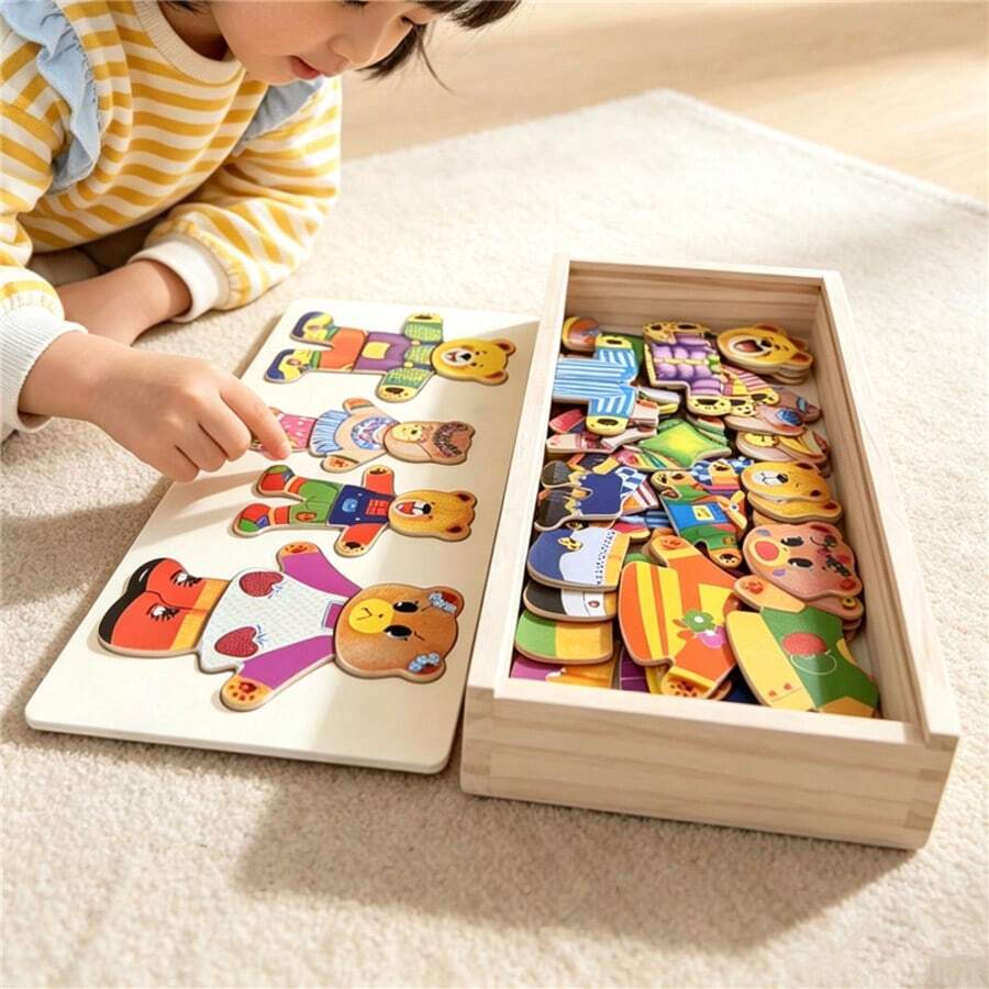 Cartoon Dress Up Wooden Puzzle Toy Early Education Montessori Bear Changing Clothes Game Baby Toys Children s Gift –
