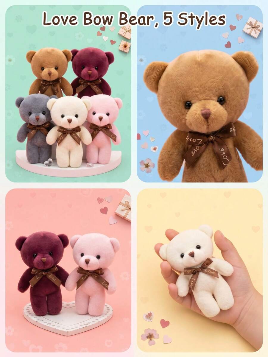 Small Teddy Bear Plush Doll With Bow Tie, Soft Fluffy Stuffed Bear, Bag Charm, Party Favors, Birthday Gift – Bumble &